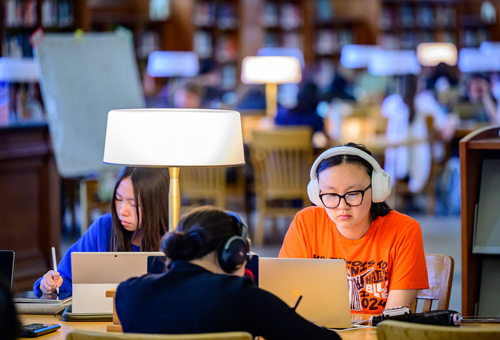 Students studying in the library.